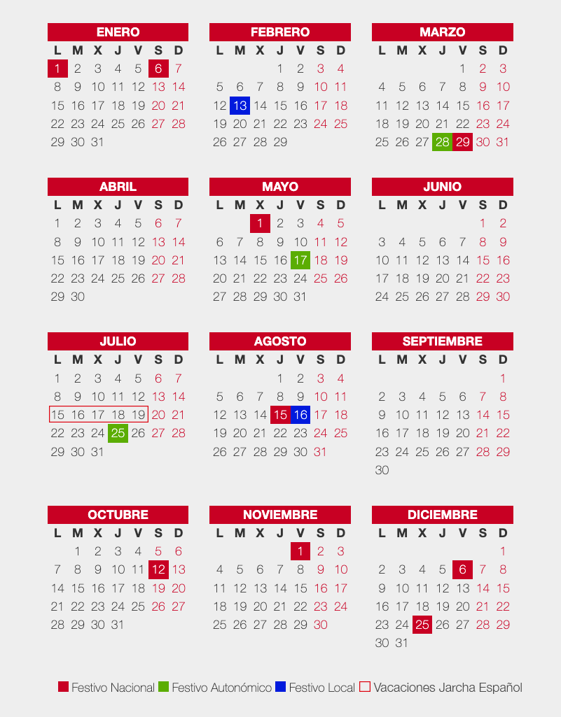 Calendario Jarcha Español